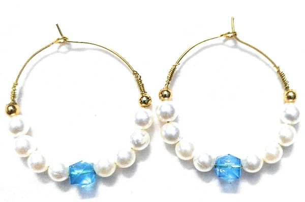 NIBRAS Pearl Blue Square-Cut Crystal Hoop Earrings - B09JM5YKSL, 4 gm, 4cm x 4cm x 1cm